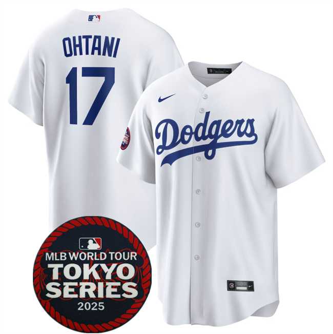 Mens Los Angeles Dodgers #17 Shohei Ohtani White 2025 World Tour Tokyo Series Home Stitched Jersey Dzhi